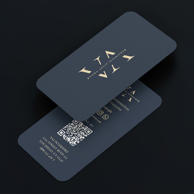 Carte De Visite Architecte Monogram Blue (Modern Interior Designer Architect Architecture Construction Monogram Dark Blue Gold Business Card
)