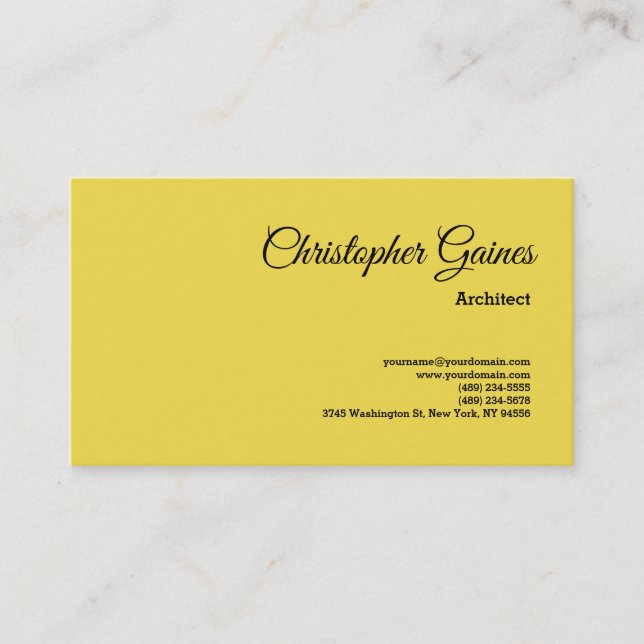 Carte De Visite Architecte Plaine Jaune Classique Professionnel (Devant)