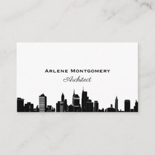 Carte De Visite Architecte Skyline moderne de la ville noire et bl
