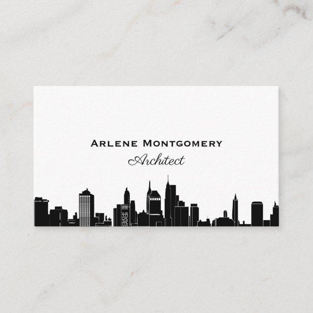 Carte De Visite Architecte Skyline moderne de la ville noire et bl (Devant)