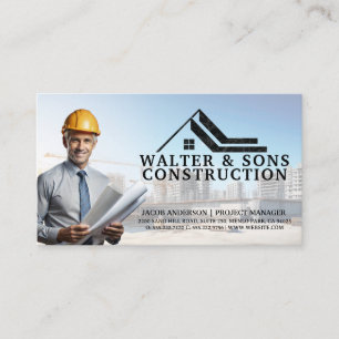 Carte De Visite Architecte tenant des plans Site de construction
