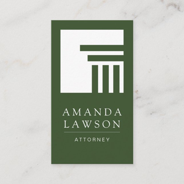 Carte De Visite Architecture des piliers | Élégant Vert Simple (Devant)