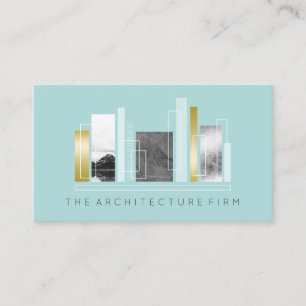 Carte De Visite Architecture géométrique Turquoise clair et or Fau
