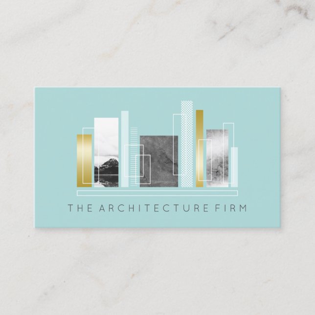 Carte De Visite Architecture géométrique Turquoise clair et or Fau (Devant)