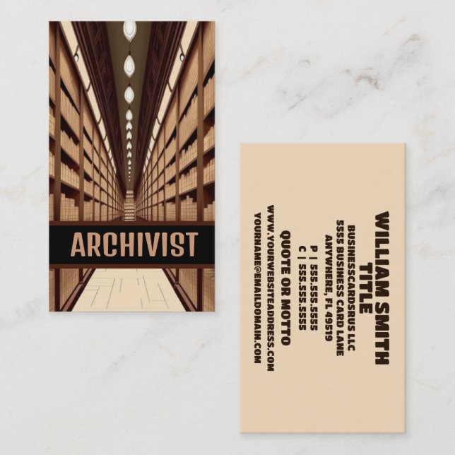 Carte De Visite Archiviste bibliothécaire des archives (Devant / Derrière)