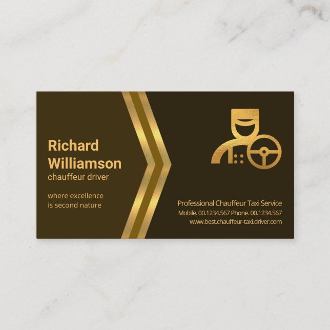 Carte De Visite Arcs d'or Brown Shades Chauffeur Taxi (Devant)