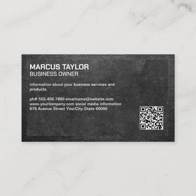 Carte De Visite Ardoise | Bordure en cuir | Code QR (Devant)