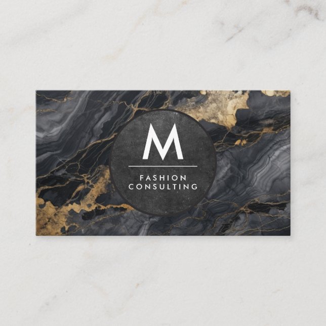 Carte De Visite Ardoise moderne Monogramme | Marbre noir (Devant)