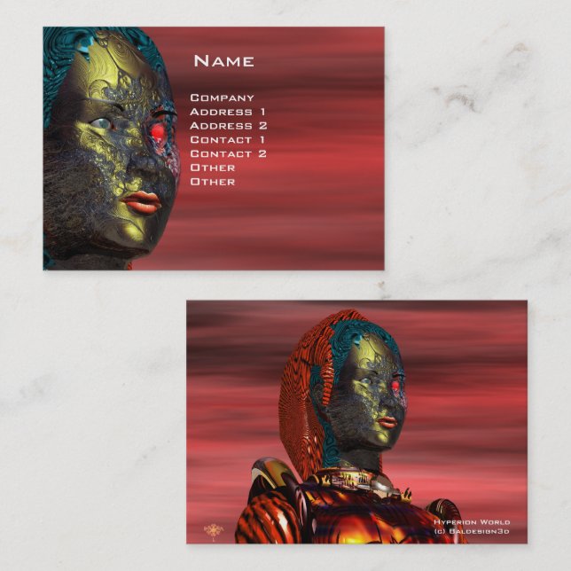Carte De Visite ARES CYBORG PORTRAIT, Red Yellow Science Fiction (Devant / Derrière)