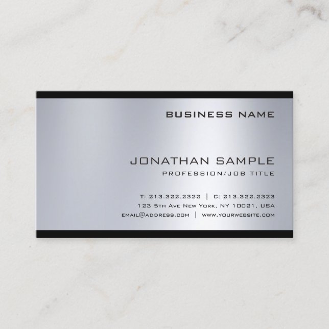 Carte De Visite Argent à la mode look simple Plain Professional (Devant)
