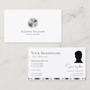 Carte De Visite Argent blanc clair classique avec logo et photo