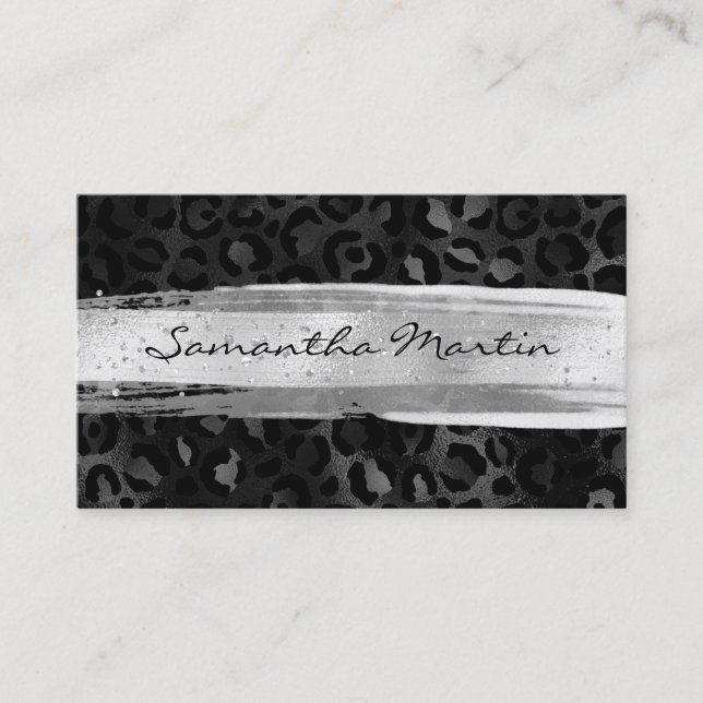 Carte De Visite Argent Brush Stroke Black Foil Leopard (Devant)