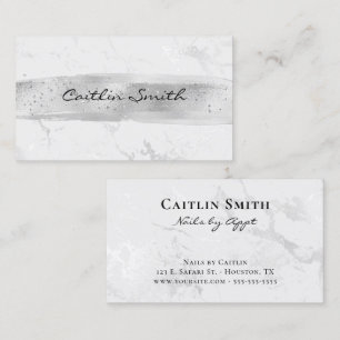 Carte De Visite Argent Brush Stroke Silver White Foil Marbre