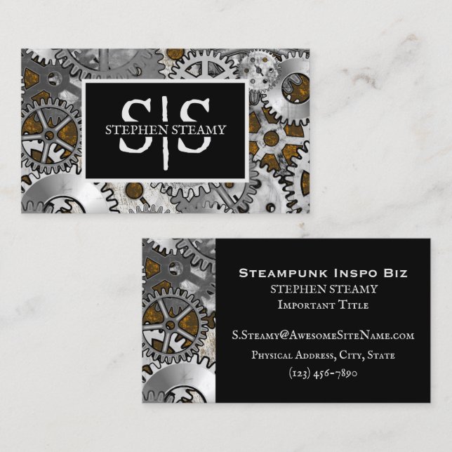 Carte De Visite Argent d'engrenage Steampunk Grunge Brown Burout (Devant / Derrière)