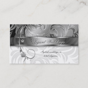 Carte De Visite Argent élégant de feuille florale d'organisateur
