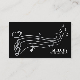 Carte De Visite Argent élégant et de Sophisticate et musique noire