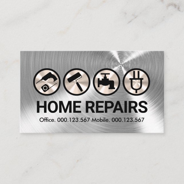 Carte De Visite Argent Foil Handyman Outils Icônes (Devant)