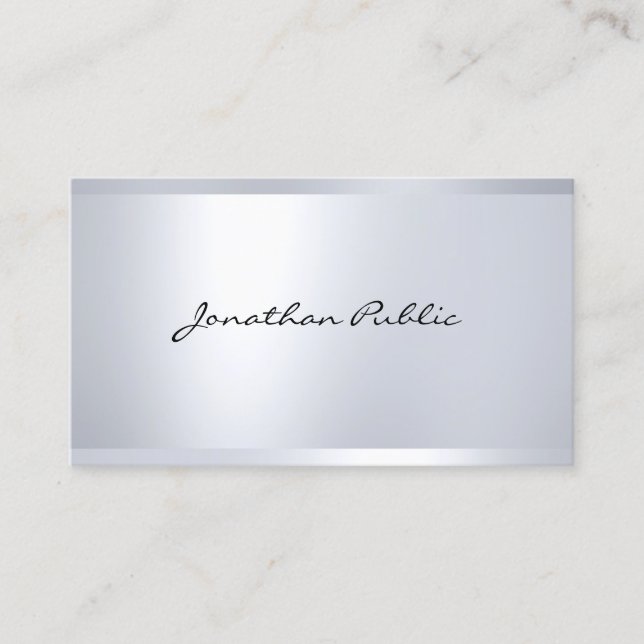 Carte De Visite Argent Glamour Moderne Semblent Élégant Simple Pla (Devant)