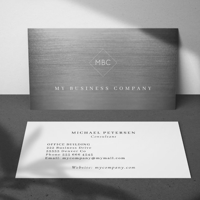 Carte De Visite Argent métal moderne élégant monogrammed simple (Créateur téléchargé)