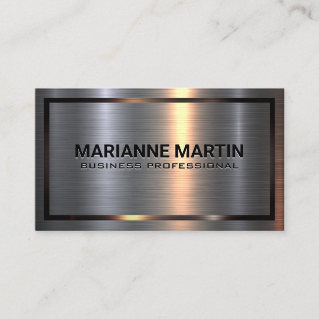 Carte De Visite Argent métallique en aluminium brossé | Bordure mé (Devant)
