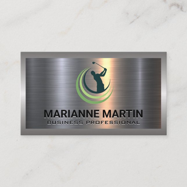 Carte De Visite Argent métallique en aluminium brossé | Logo de go (Devant)