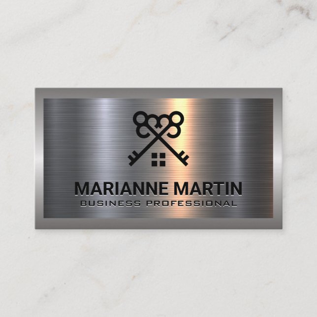 Carte De Visite Argent métallique en aluminium brossé | Logo des t (Devant)