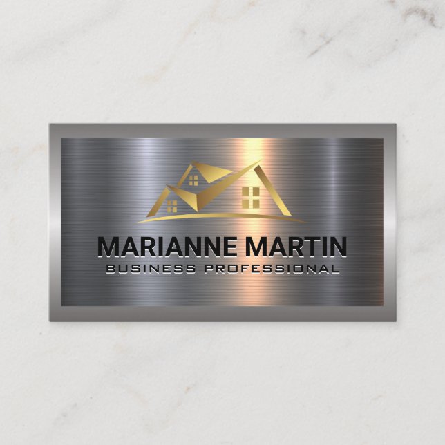 Carte De Visite Argent métallique en aluminium brossé | Logo Gold  (Devant)