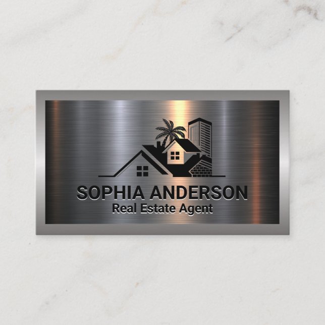 Carte De Visite Argent métallique en aluminium brossé | Logo immob (Devant)