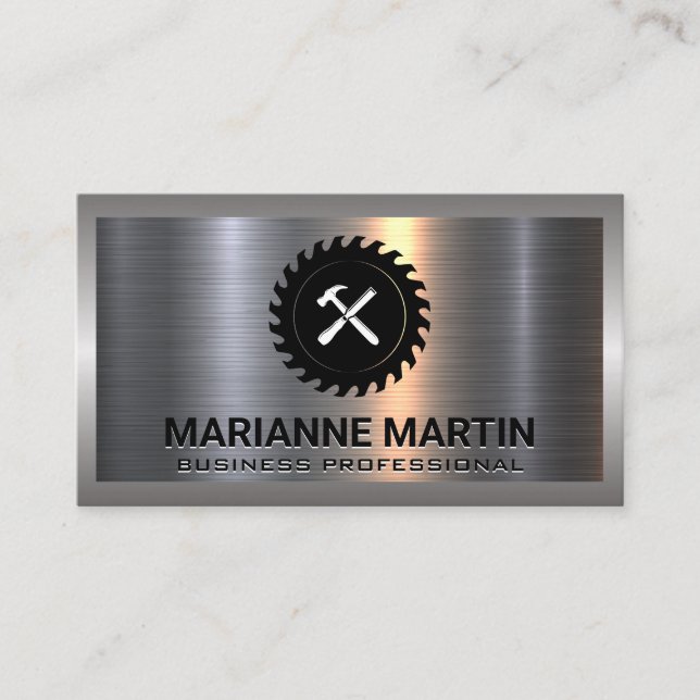 Carte De Visite Argent métallique en aluminium brossé | Scie et ma (Devant)