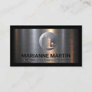 Carte De Visite Argent métallique en aluminium   Logo du bâtiment 