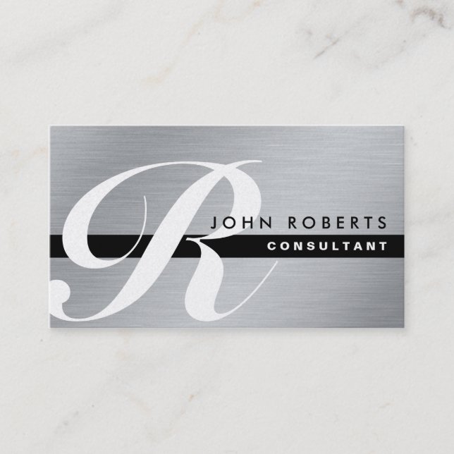 Carte De Visite Argent moderne élégant professionnel de monogramme (Devant)