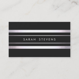 Carte De Visite Argent moderne noir rayé