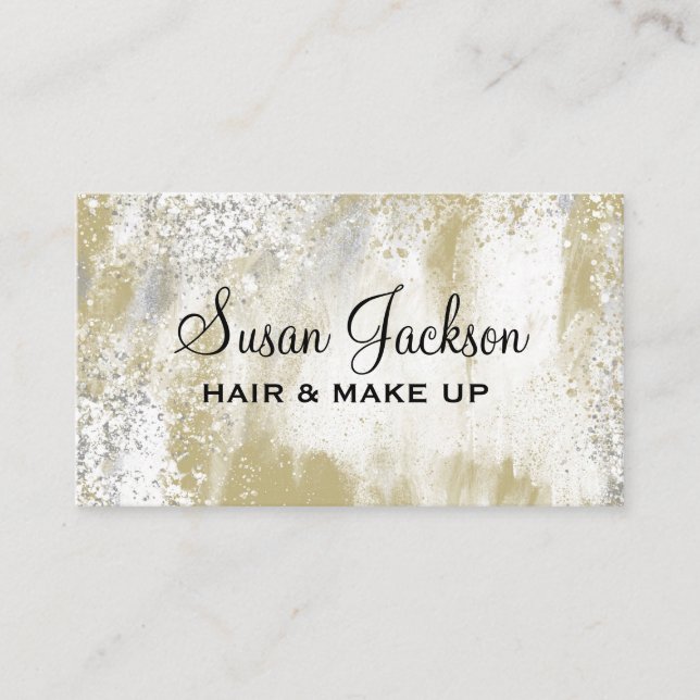 Carte De Visite Argent Or Elégant Noir Script Cheveux & Maquillage (Devant)