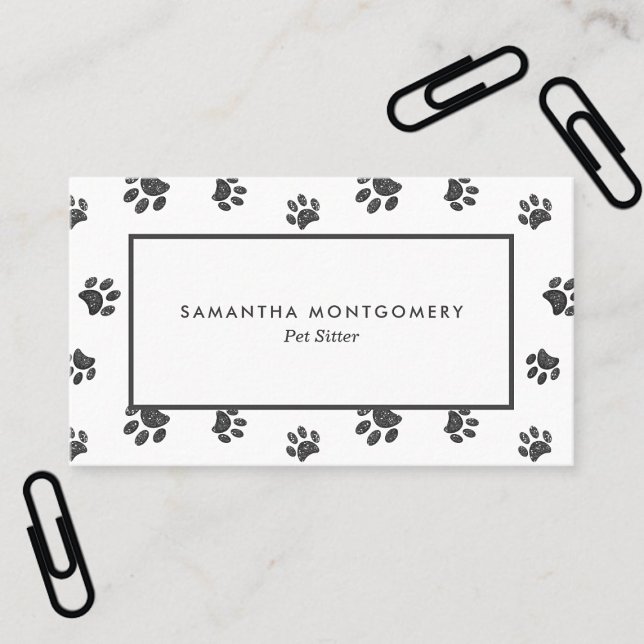 Carte De Visite Argent Parties scintillant Empreintes de pattes Pr (Silver Glitter Paw Prints Professional Pet Sitter Business Card)