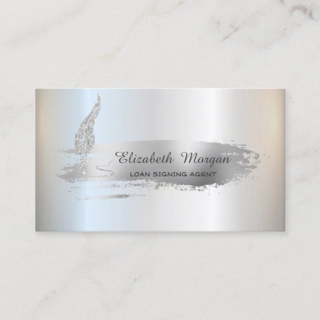 Carte De Visite Argent Parties scintillant plume Argent Brush Stro (Devant)