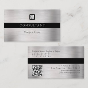 Carte De Visite Argent professionnel, minimaliste, logo, code QR