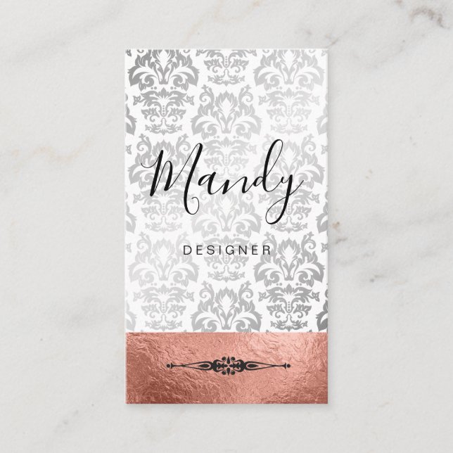 Carte De Visite Argent rose Argent Argent Argent Métal Damas (Devant)