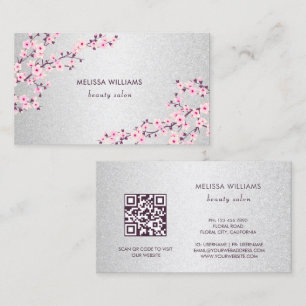 Carte De Visite Argent rose cerisier professionnel