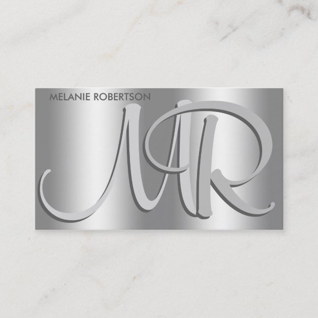 Carte De Visite Argent simple et élégant sur monogramme de script  (Devant)