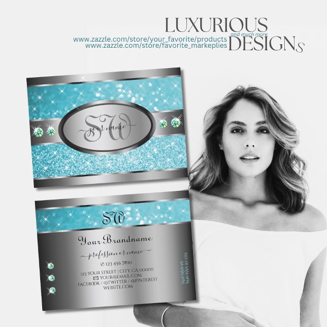 Carte De Visite Argent Turquoise Parties scintillant Rhinestones É (Créateur téléchargé)