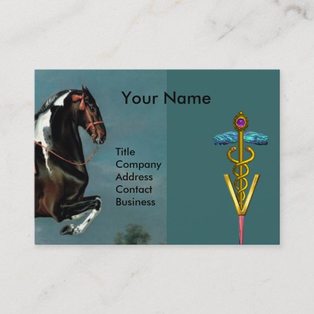 CARTE DE VISITE ARGUMENT DE CHEVAL "OR CADUCEUS VÉTÉRINAIRE SYMBOL (Devant)