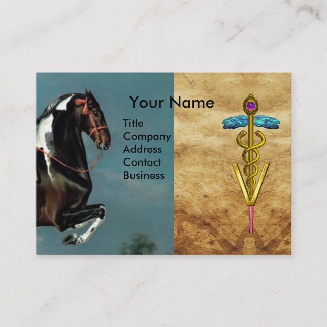 CARTE DE VISITE ARGUMENT DE CHEVAL "OR CADUCEUS VÉTÉRINAIRE SYMBOL (Devant)