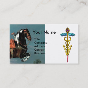 CARTE DE VISITE ARGUMENT DE CHEVAL "OR CADUCEUS VÉTÉRINAIRE SYMBOL
