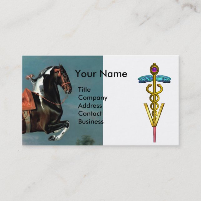 CARTE DE VISITE ARGUMENT DE CHEVAL "OR CADUCEUS VÉTÉRINAIRE SYMBOL (Devant)