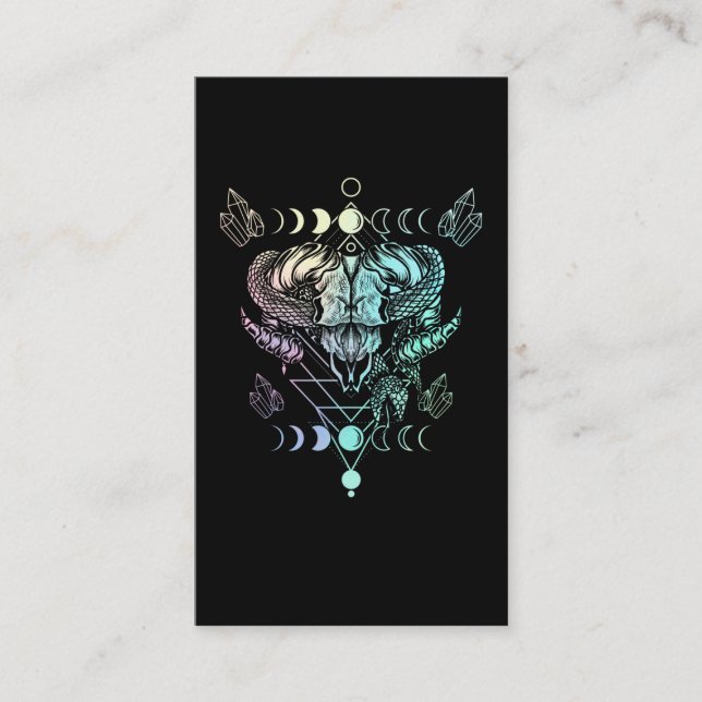 Carte De Visite Aries Serpent crâne Wicca Crescent Occulte Goth Lu (Devant)