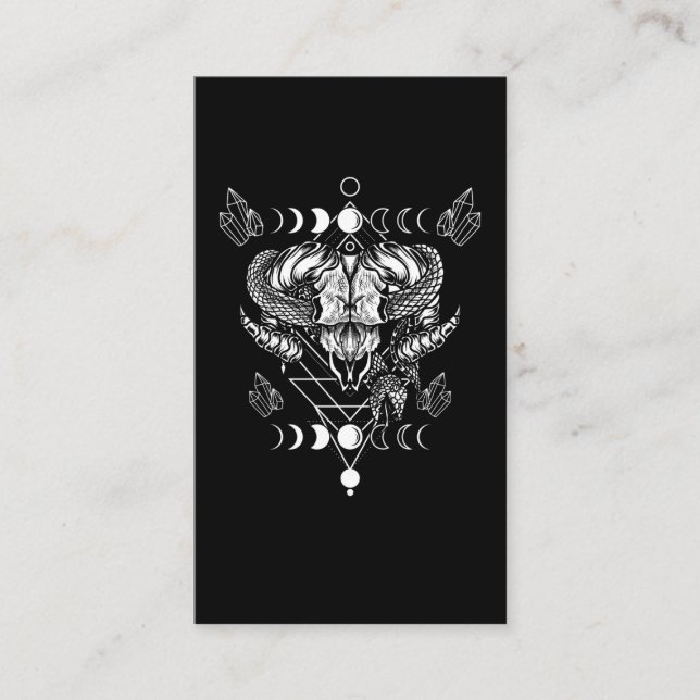Carte De Visite Aries Skull Wicca Occulte Crescent Moon Witchcraft (Devant)