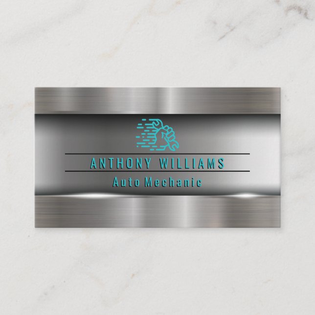 Carte De Visite Armature en métal à main brossé industriel (Devant)