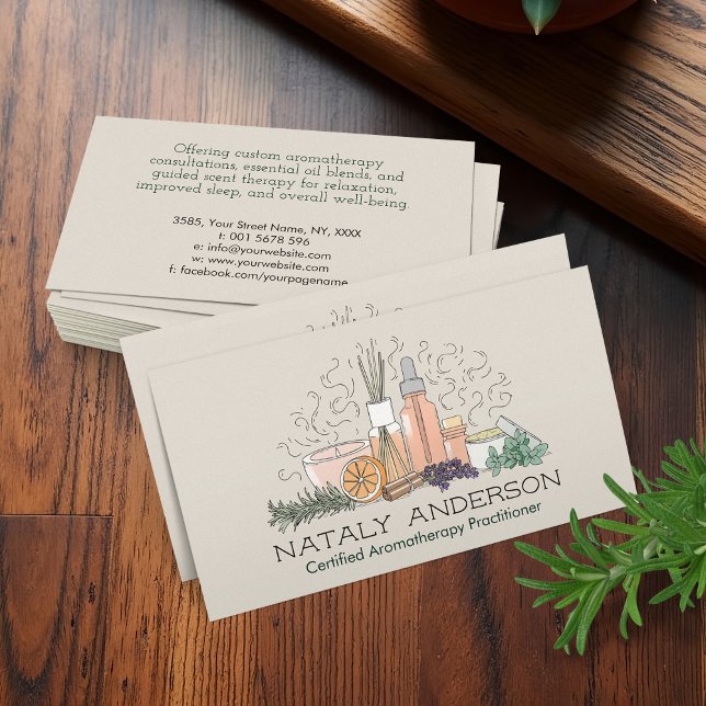 Carte De Visite Aromathérapie Praticien Ligne Art Illustration (Créateur téléchargé)