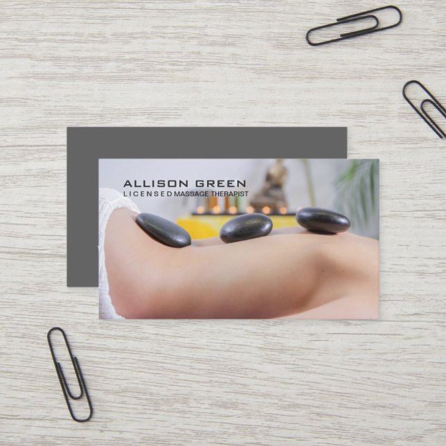 Carte De Visite Aromathérapiste Hot Stone Massage Salon (Devant/Arrière en situation)