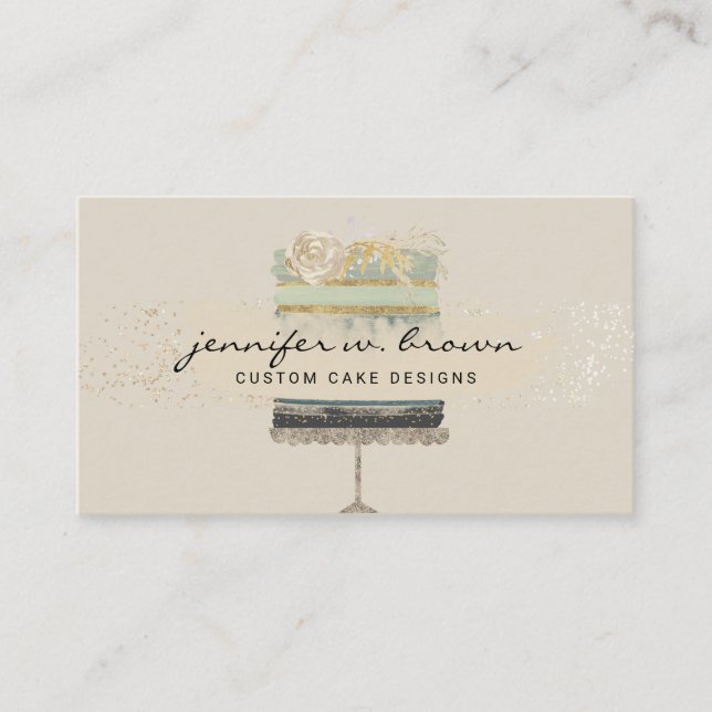 Carte De Visite Arrière - plan beige boulangerie Chef Mariage Gâte (Devant)